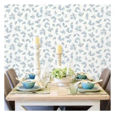 Noordwand Wallpaper Wall Panel Wall Sticker Evergreen Leaves White and Blue