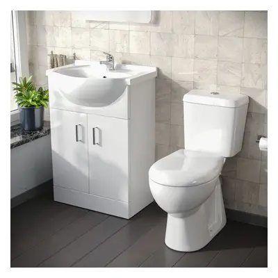 Ambon 550mm White Vanity Basin Cabinet MDF & Ceramic Closed Coupled Toilet