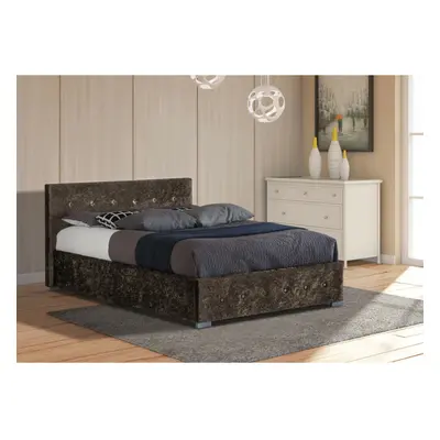 (3ft Single, Brown) Albie Crushed Velvet Ottoman Storage Bed with Tanya Mattress