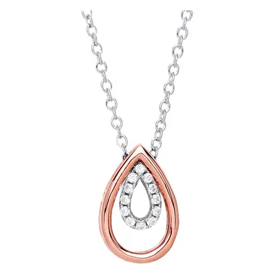 Jewelco London Ladies Rose Gold-Plated Sterling Silver Cubic Zirconia Halo Teardrop Charm Neckla