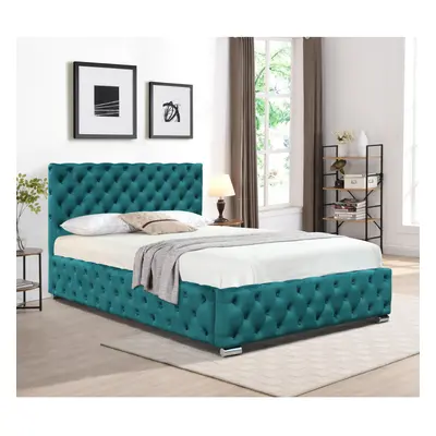 (With Charlotte Mattress, 4ft6 Double) Tufted Fabric Bed Frame In Green 3ft, 4ft6 or 5ft