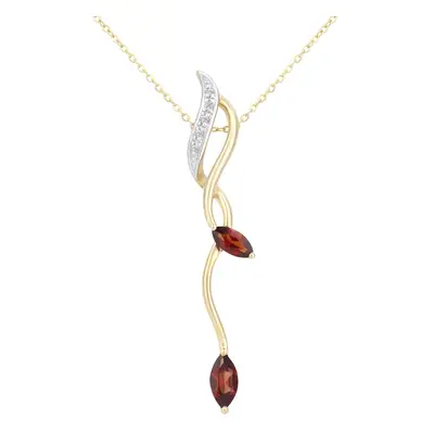 Jewelco London 9ct Yellow Gold Round 2pts Diamond Marquise 0.48ct Garnet Stick Pendant Necklace 