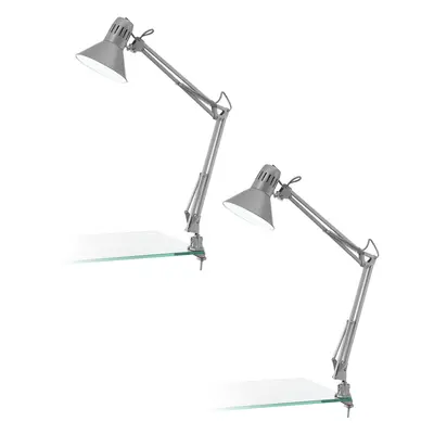 2 PACK Table Desk Lamp Clamp Moveable Silver Steel In Line Switch E27 1x40W