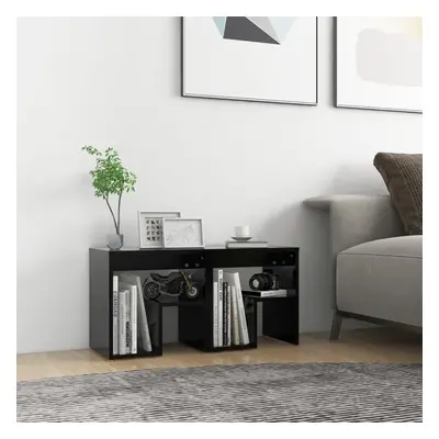 vidaXL 2x Bed Cabinets Black Engineered Wood Bedside Cabinet Table Nightstand