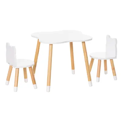 HOMCOM 3-Piece Kids Table and Chair Set with Bear-Shaped Chairs, White