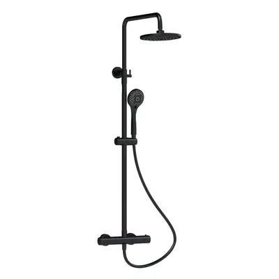 Round Thermostatic Shower Kit with Fixed Head & Adjustable Handset - Matt Black