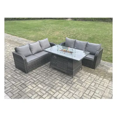 Fimous Rattan Garden Furniture Set with Fire Pit Table Pieces Outdoor Lounge Sofa Set Dark Grey 