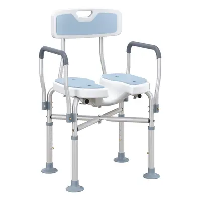 HOMCOM Padded Bath Chair with Slotted Seat and Adjustable Height, Light Blue