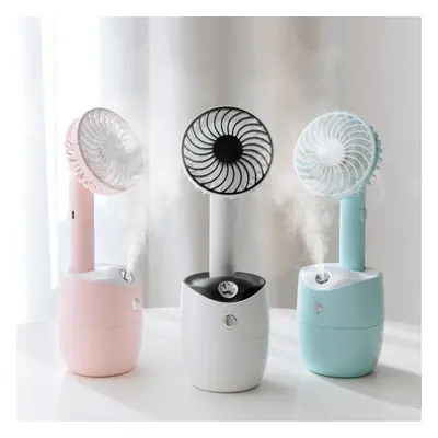 (Blue) In Rotating Spray Air Humidifier Fan USB Charging Gears White Pink Blue