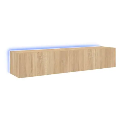 vidaXL TV Wall Cabinets with LED Lights Floating TV Unit pcs Sonoma Oak