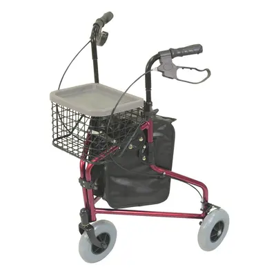 Red Foldable Aluminium Tri-Walker - Bag AND Basket Included - 132kg Weight Limit