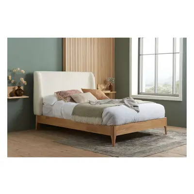 Double White Oak Bed Frame Birlea Halfden Wing Back 4FT6 135cm Boucle Fabric