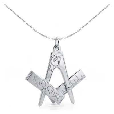 Jewelco London Sterling Silver Openning Closing Square & Compass Masonic Pendant - inch Chain - 