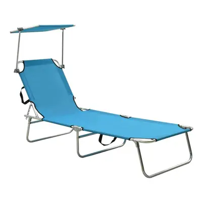 vidaXL Folding Sun Lounger with Canopy Blue Aluminium Outdoor Recliner Seat