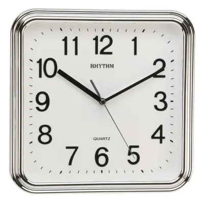 Rhythm Plastic Wall Clock Square with 3D Numerals Silver