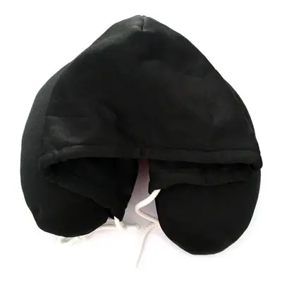 (Black) Hooded Travel Neck Pillow Support U-Shaped Eye Mask