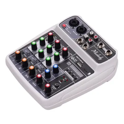 (White, EU) Compact Sound Card Mixing Console Digital Audio Mixer 4-Channel BT MP3 USB Input +48