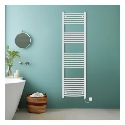 (White, 1800x500mm) Bathroom Curved Prefilled Electric Heated Towel Rail Ladder Warmer Radiator