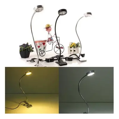 (Silver, Warm Light) 3W Bendable LED Table Light Bedside Study Reading Lamp with Clip