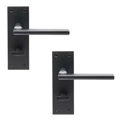 2x PAIR Straight Bar Handle on Slim Bathroom Backplate x 50mm Matt Black