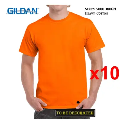 (3XL) Packs Gildan T-SHIRT Basic Tee - 5XL Small Big Men Heavy Cotton (Safety Orange)