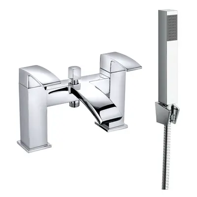 Square Bath Shower Mixer Tap Chrome and Hand Held Shower Head