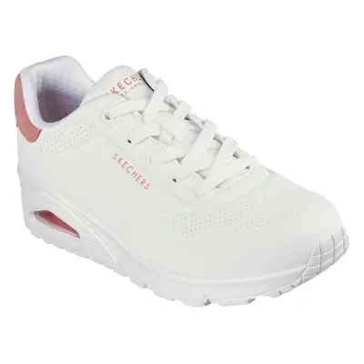 (6 UK, White/Coral) Skechers Womens/Ladies Uno-Pop Back Suede Trim Trainers