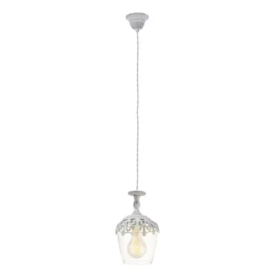 Hanging Ceiling Pendant Light White Patina & Glass Shade 1x E27 Feature Lamp