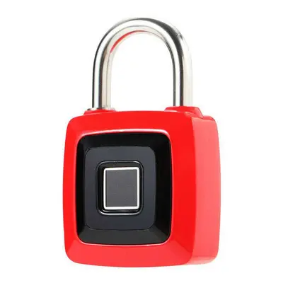 (Red) Smart Fingerprint Lock Keyless Stainless Steel USB Rechargeable Luggage Bag Padlock Phone 