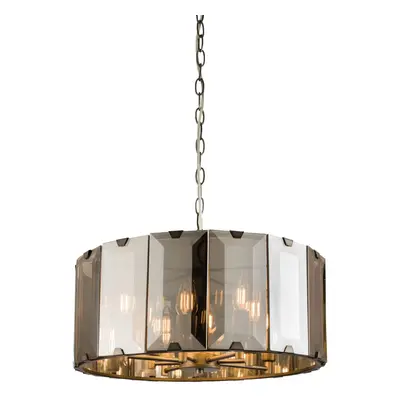 Ceiling Pendant Light Gloss Slate Grey & Smoked Cut Glass x 40W E14