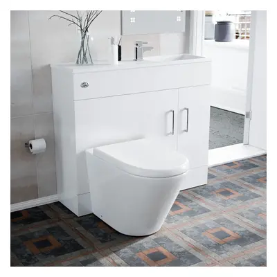 Nes Home White 1000mm Slimline Vanity Basin, WC Unit & BTW Toilet