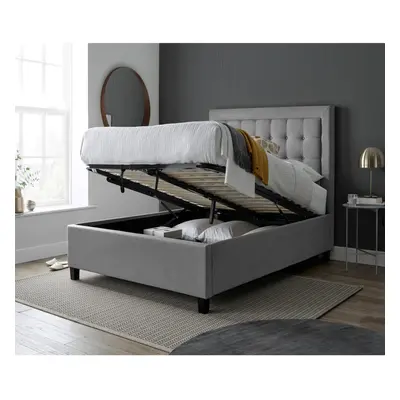 (King, Pocket Mattress) Brighton Grey Fabric Ottoman Storage Bed and Mattress