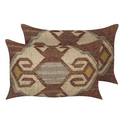 Set of Jute Cushions Geometric Pattern x cm Multicolour URPAD