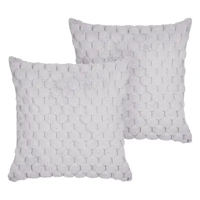 Set of Decorative Cushions PURSLANE Faux Fur x cm Light Grey Geometric Pattern