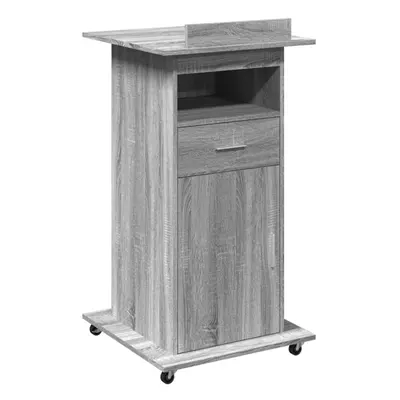 (grey sonoma) vidaXL Lectern with Wheels and Drawer Pulpit Podium Stand Engineered Wood