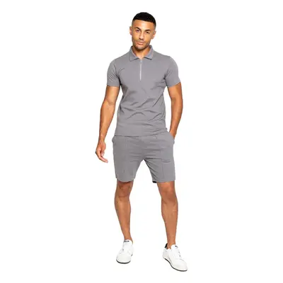 (L, Grey) Enzo Mens Polo Tracksuit Set