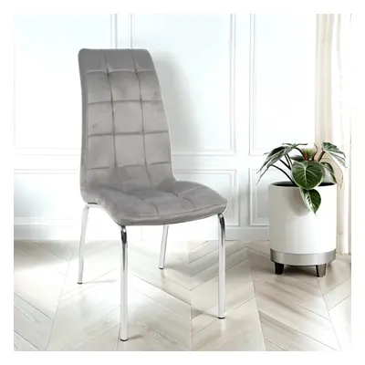 6x Eterno Velvet Luxurious Soft Dark Grey Dining Chairs With Silver Legs