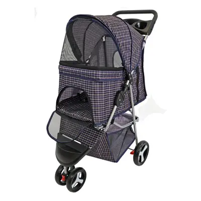 Pet Stroller Dog Cat Puppy Pram Pushchair Blue Tartan