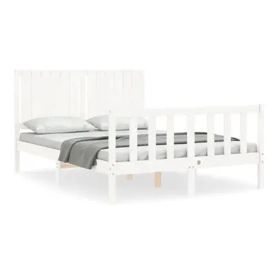 (white, x cm) vidaXL Bed Frame Bed Base Wooden Bed with Headboard White King Size Solid Wood