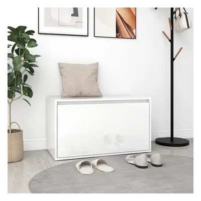 vidaXL Hall Bench High Gloss White Chipboard Hallway Entryway Storage Bench