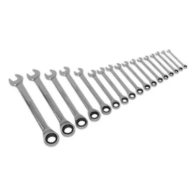 17pc Ratchet Combination Spanner Set - Point Metric Ring Open Head Wrench