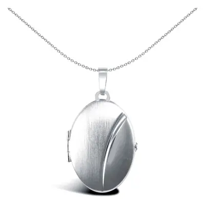 Jewelco London Ladies 9ct White Gold Brushed Matte Oval Bean Locket Pendant - JLC110