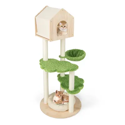 Multi-level Cat Tree Kitty Hammock Bed Climbing Tower Sisal Covered Scratch Post