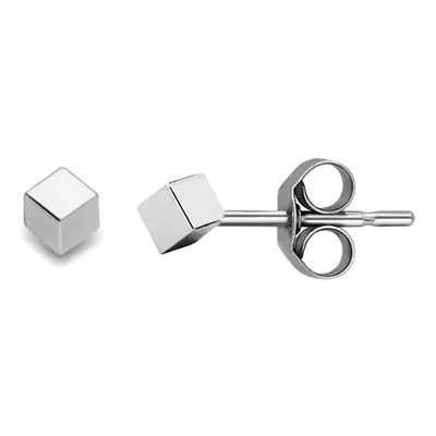 Jewelco London Ladies 9ct White Gold Everyday Square Cube Stud Earrings - 2mm - SENR02171