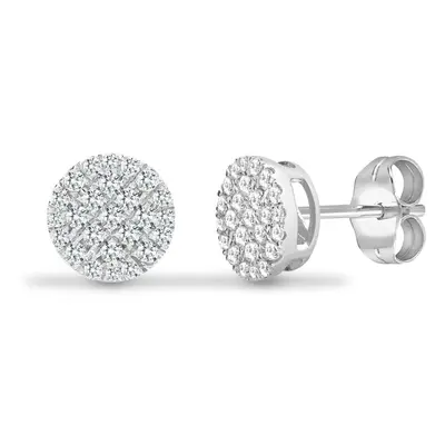 Jewelco London Solid 18ct White Gold Pave Set Round G SI 0.5ct Diamond Disc Cluster Stud Earring