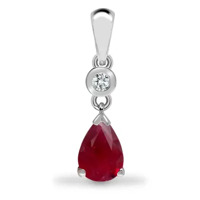 Jewelco London 9ct White Gold Rub Over Set 0.04ct Diamond and Pear Red 0.66ct Ruby Happy Tears S