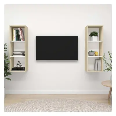 vidaXL 2x Wall Mounted TV Cabinets White and Sonoma Oak Furniture Living Room