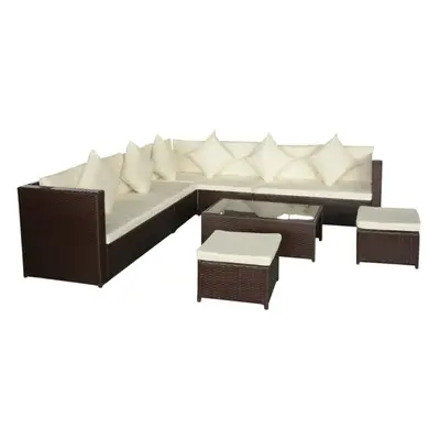 vidaXL Garden Sofa Set Pieces Poly Rattan Brown Outdoor Patio Couch Lounge