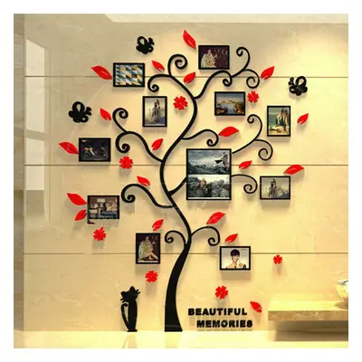 (Red, M) Photo Picture Frame Family Tree 3D Acrylic Home Wall Sticker Removable Decoration