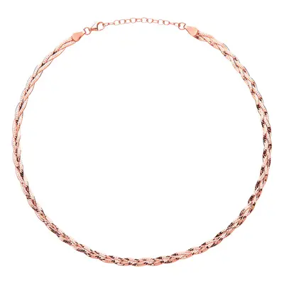 Jewelco London Ladies Rose Gold-Plated Sterling Silver Diamond-cut Plaited Choker Collarette Nec